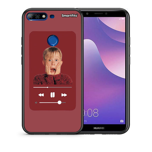 Θήκη Huawei Y7 2018 Xmas Alone Music από τη Smartfits με σχέδιο στο πίσω μέρος και μαύρο περίβλημα | Huawei Y7 2018 Xmas Alone Music case with colorful back and black bezels