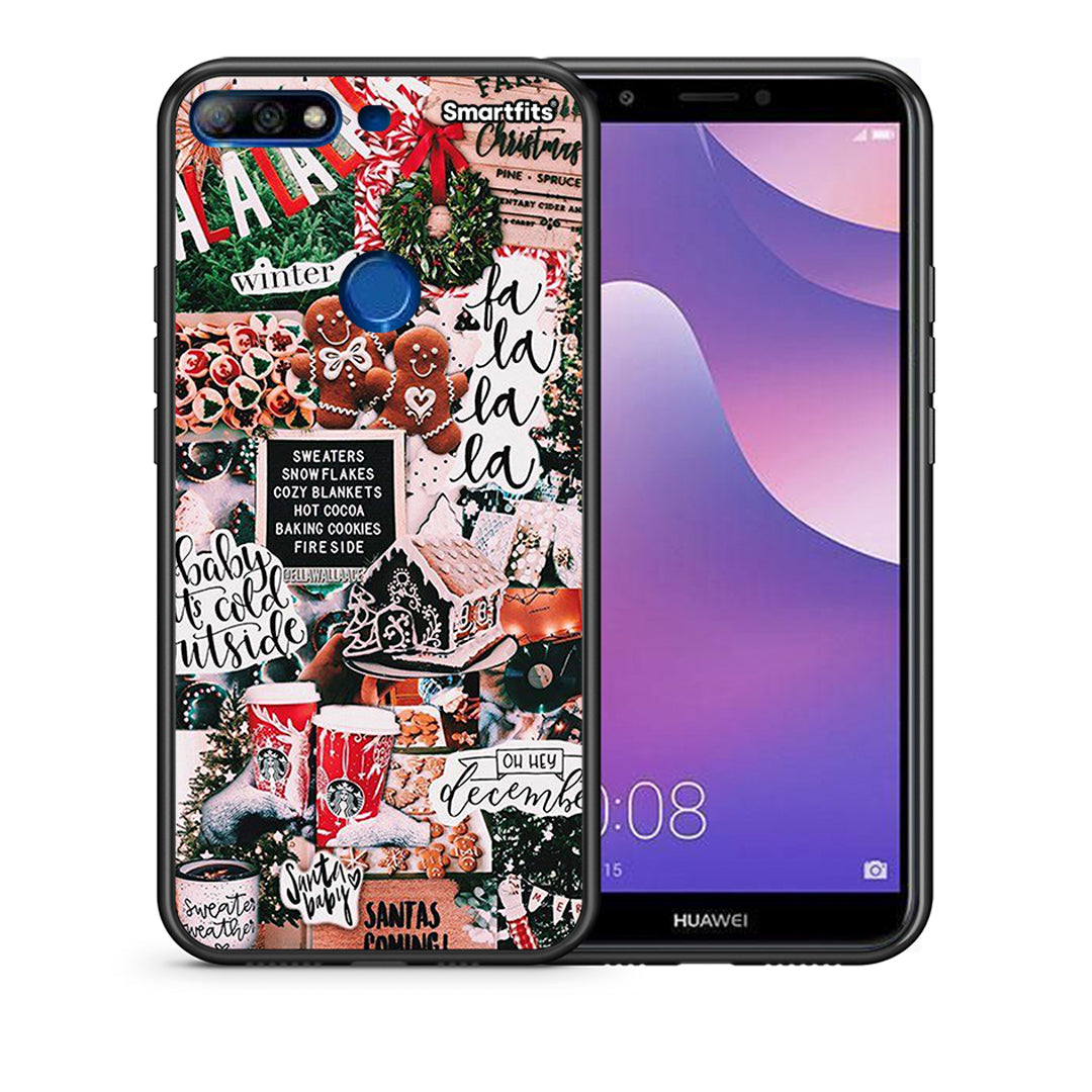 Θήκη Huawei Y7 2018 Xmas Habbits από τη Smartfits με σχέδιο στο πίσω μέρος και μαύρο περίβλημα | Huawei Y7 2018 Xmas Habbits case with colorful back and black bezels