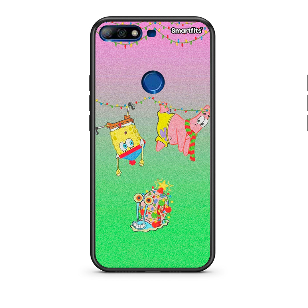 Huawei Y7 2018 Xmas Lights θήκη από τη Smartfits με σχέδιο στο πίσω μέρος και μαύρο περίβλημα | Smartphone case with colorful back and black bezels by Smartfits
