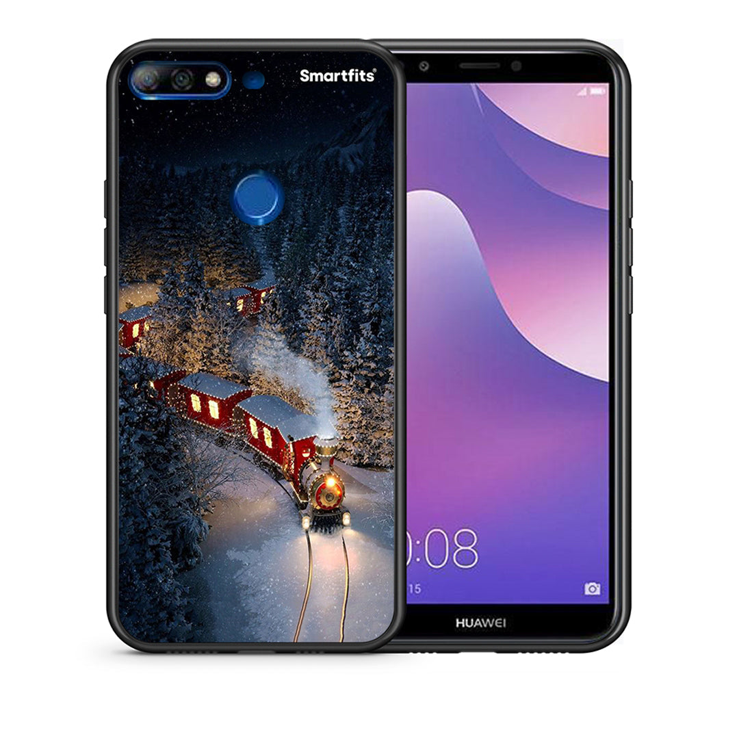Θήκη Huawei Y7 2018 Xmas Train από τη Smartfits με σχέδιο στο πίσω μέρος και μαύρο περίβλημα | Huawei Y7 2018 Xmas Train case with colorful back and black bezels