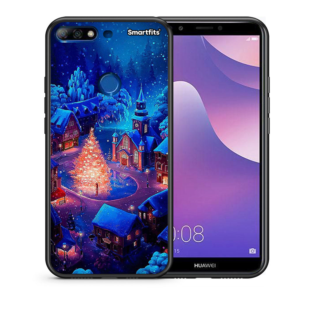 Θήκη Huawei Y7 2018 Xmas Village από τη Smartfits με σχέδιο στο πίσω μέρος και μαύρο περίβλημα | Huawei Y7 2018 Xmas Village case with colorful back and black bezels