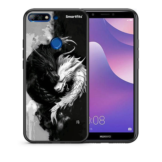 Θήκη Huawei Y7 2018 Yin Yang από τη Smartfits με σχέδιο στο πίσω μέρος και μαύρο περίβλημα | Huawei Y7 2018 Yin Yang case with colorful back and black bezels