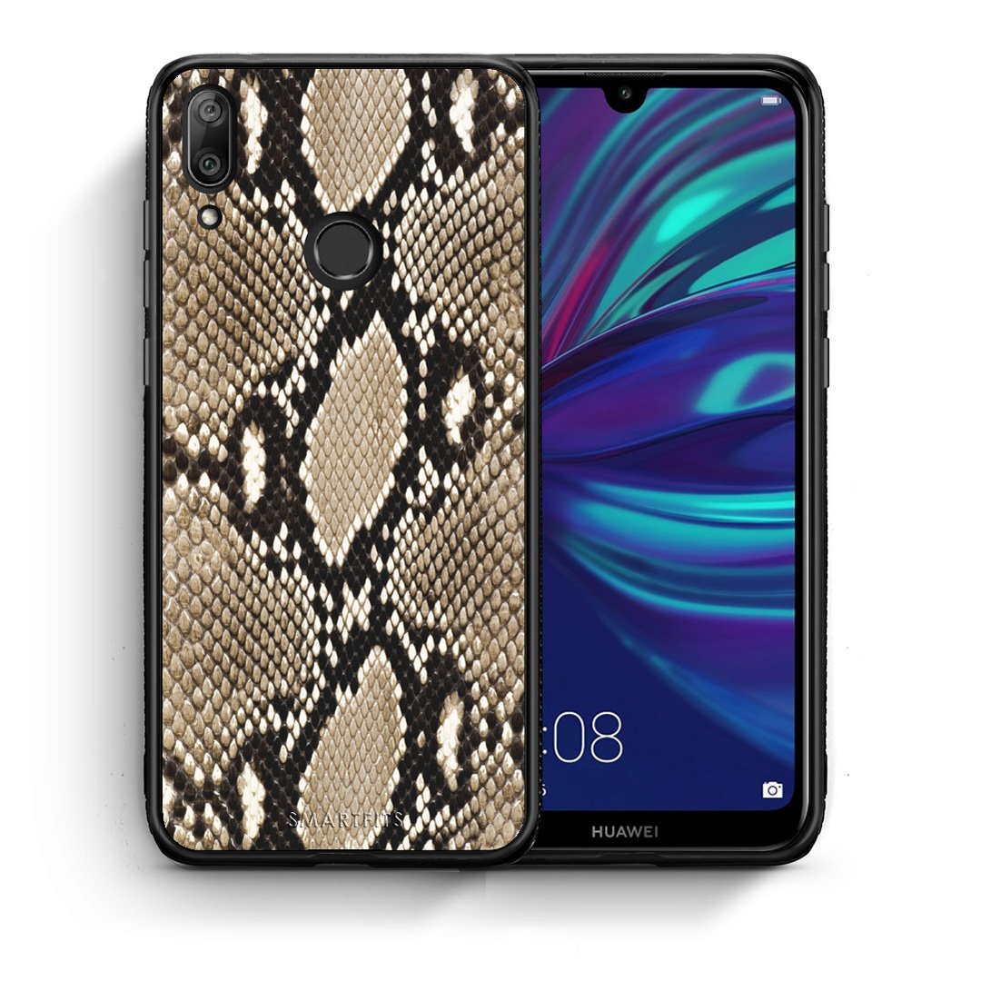 Θήκη Huawei Y7 2019 Fashion Snake Animal από τη Smartfits με σχέδιο στο πίσω μέρος και μαύρο περίβλημα | Huawei Y7 2019 Fashion Snake Animal case with colorful back and black bezels
