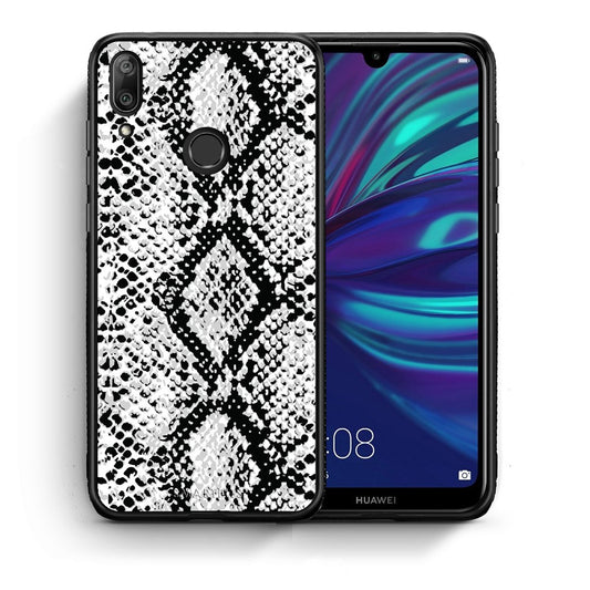 Θήκη Huawei Y7 2019 White Snake Animal από τη Smartfits με σχέδιο στο πίσω μέρος και μαύρο περίβλημα | Huawei Y7 2019 White Snake Animal case with colorful back and black bezels