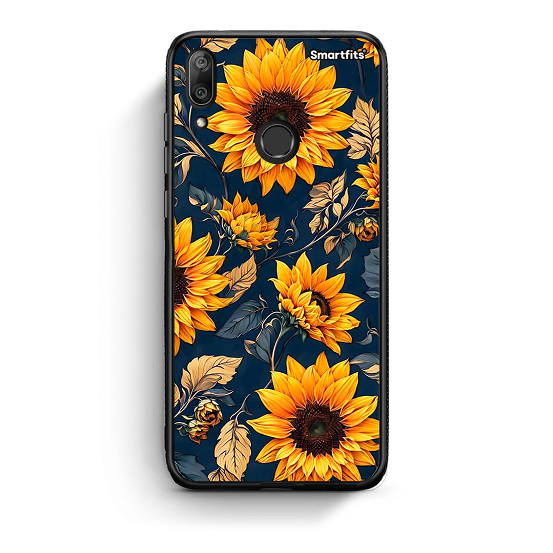 Huawei Y7 2019 Autumn Sunflowers Θήκη από τη Smartfits με σχέδιο στο πίσω μέρος και μαύρο περίβλημα | Smartphone case with colorful back and black bezels by Smartfits