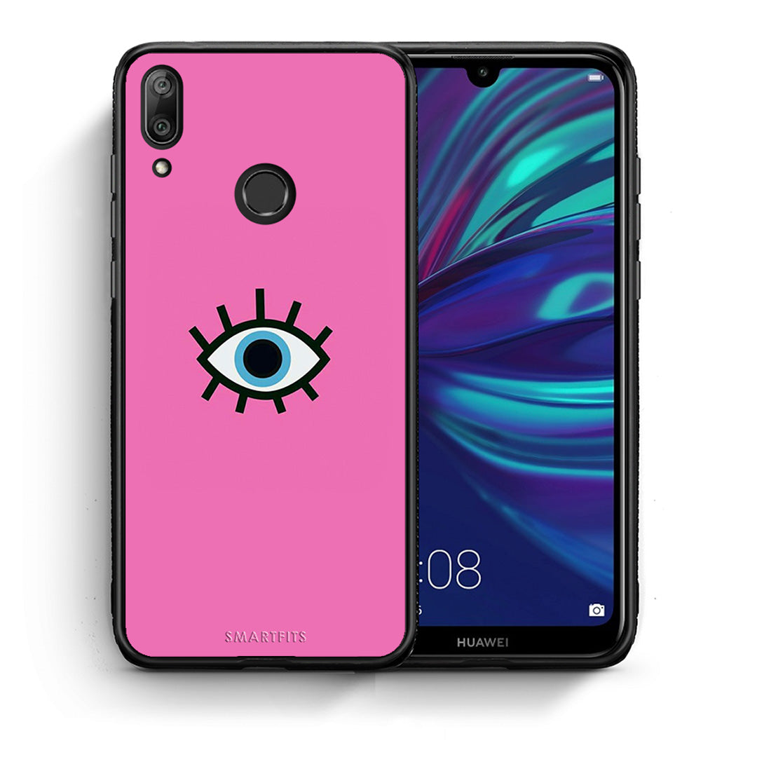 Θήκη Huawei Y7 2019 Blue Eye Pink από τη Smartfits με σχέδιο στο πίσω μέρος και μαύρο περίβλημα | Huawei Y7 2019 Blue Eye Pink case with colorful back and black bezels