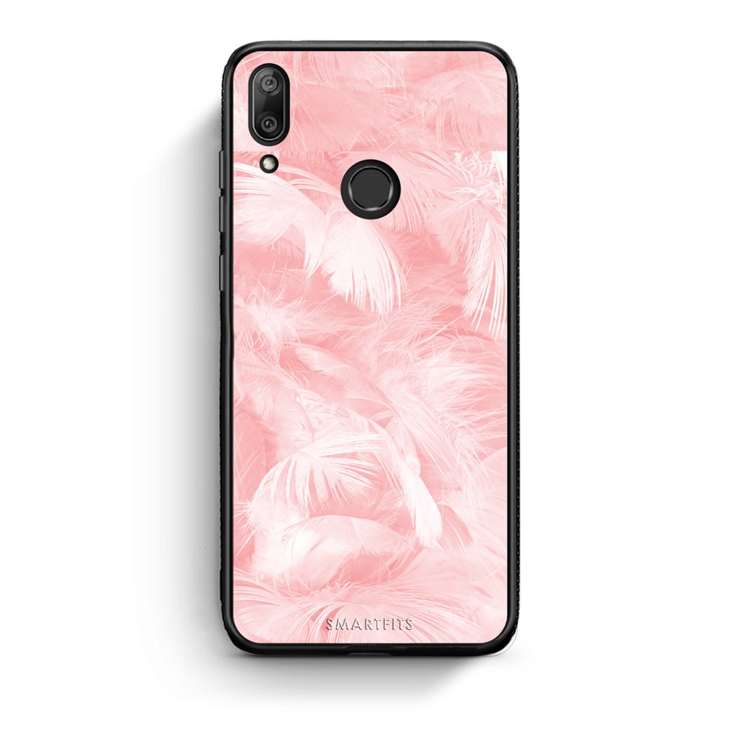33 - Huawei Y7 2019 Pink Feather Boho case, cover, bumper