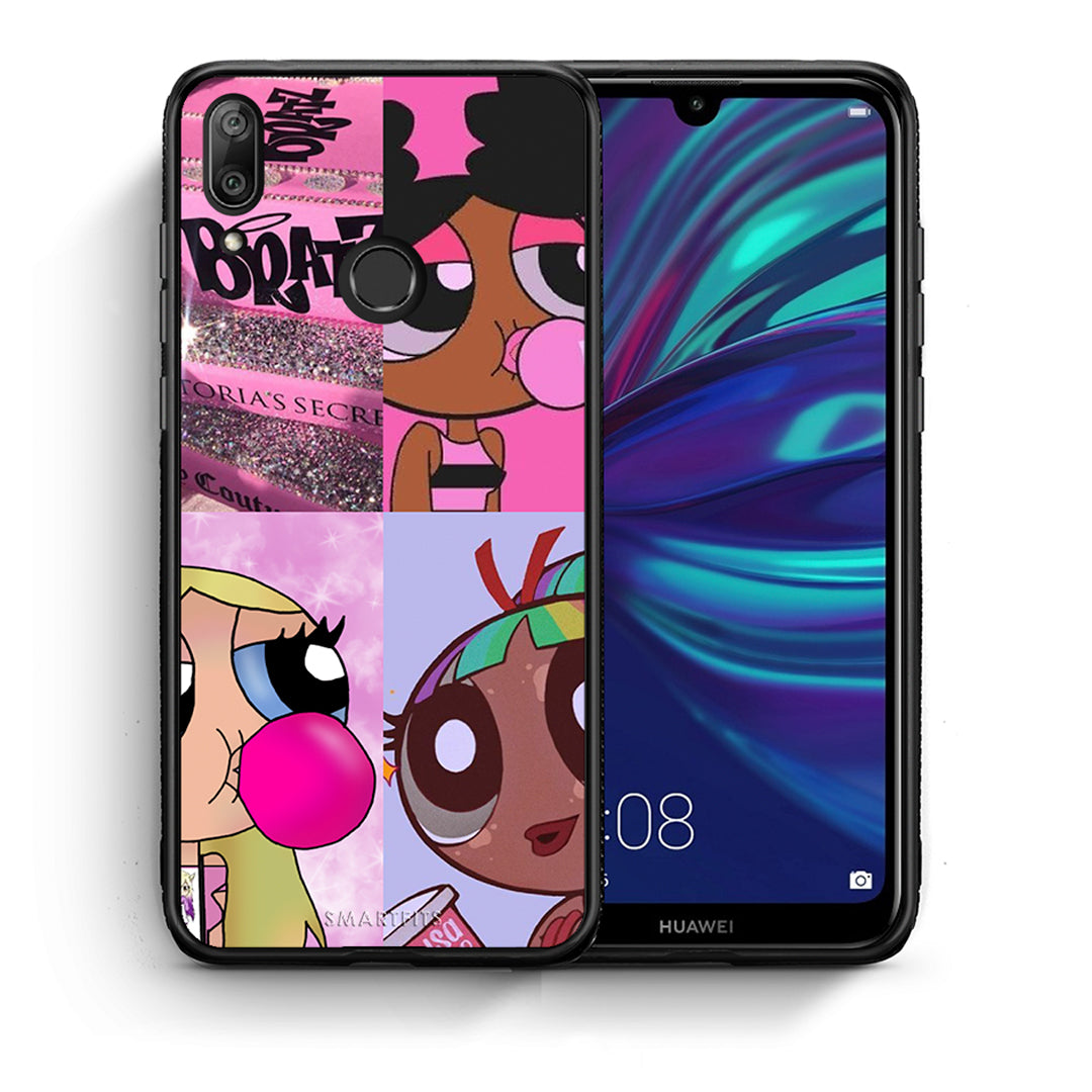 Θήκη Αγίου Βαλεντίνου Huawei Y7 2019 Bubble Girls από τη Smartfits με σχέδιο στο πίσω μέρος και μαύρο περίβλημα | Huawei Y7 2019 Bubble Girls case with colorful back and black bezels