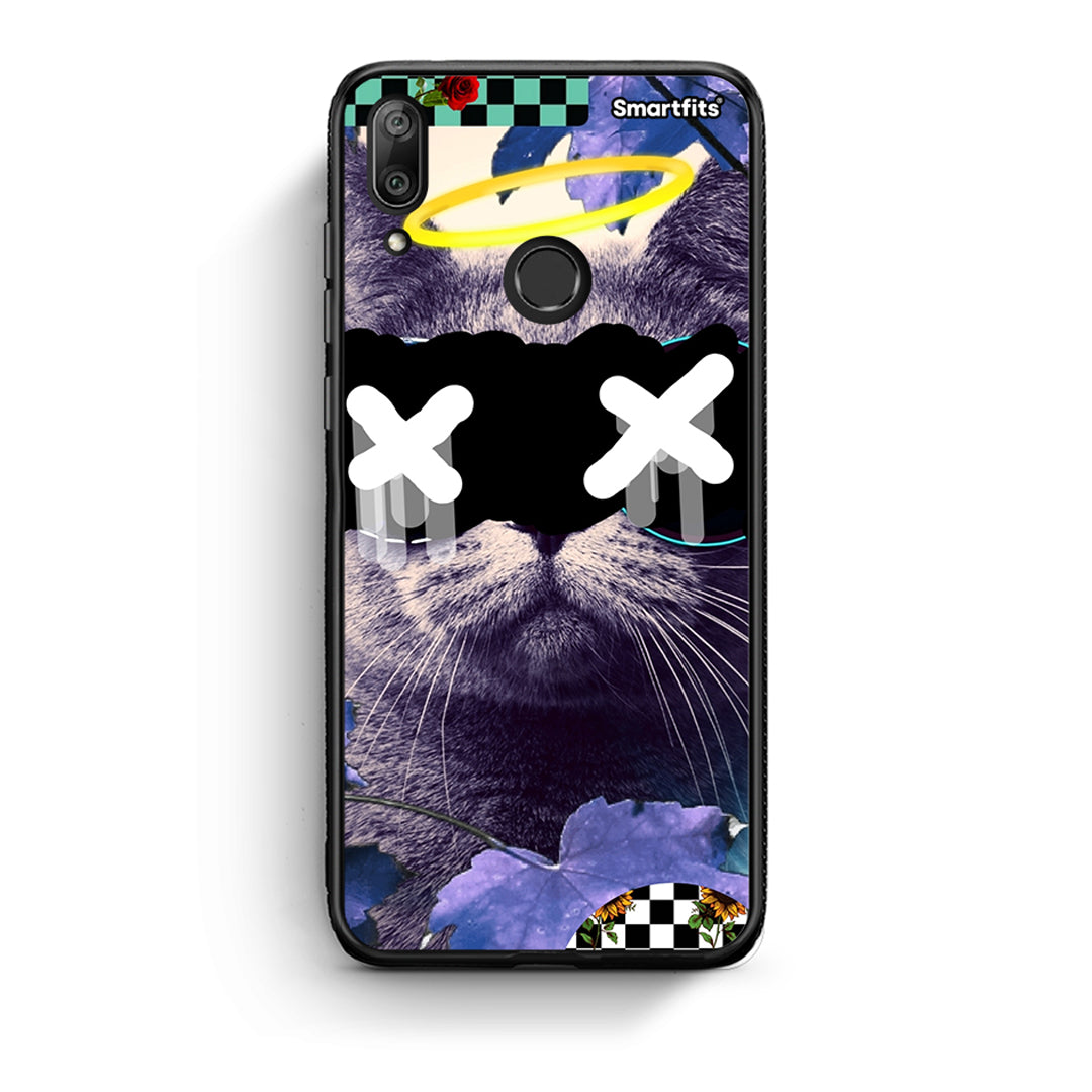 Huawei Y7 2019 Cat Collage θήκη από τη Smartfits με σχέδιο στο πίσω μέρος και μαύρο περίβλημα | Smartphone case with colorful back and black bezels by Smartfits