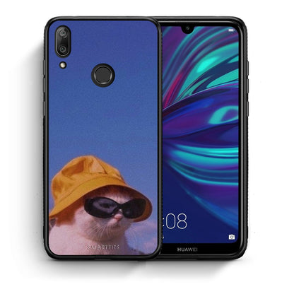 Θήκη Huawei Y7 2019 Cat Diva από τη Smartfits με σχέδιο στο πίσω μέρος και μαύρο περίβλημα | Huawei Y7 2019 Cat Diva case with colorful back and black bezels