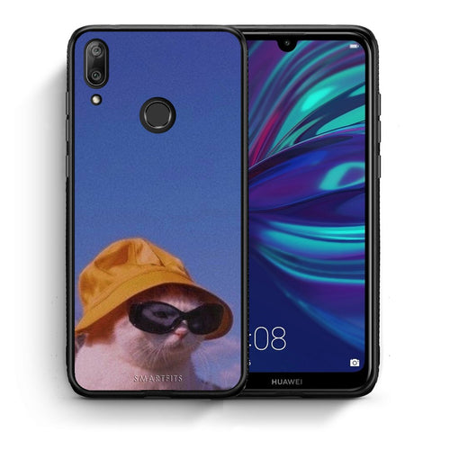 Θήκη Huawei Y7 2019 Cat Diva από τη Smartfits με σχέδιο στο πίσω μέρος και μαύρο περίβλημα | Huawei Y7 2019 Cat Diva case with colorful back and black bezels