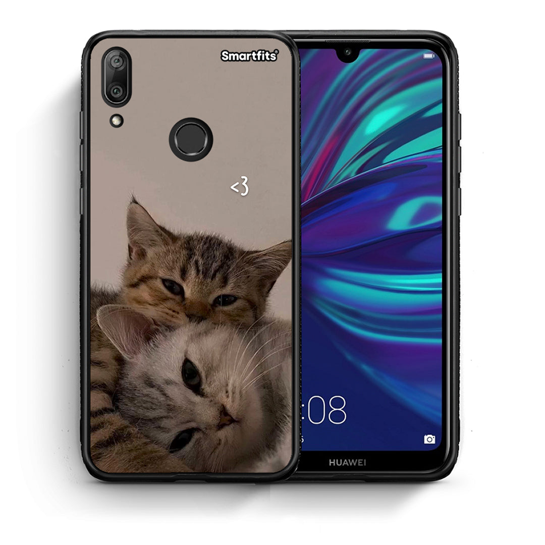 Θήκη Huawei Y7 2019 Cats In Love από τη Smartfits με σχέδιο στο πίσω μέρος και μαύρο περίβλημα | Huawei Y7 2019 Cats In Love case with colorful back and black bezels