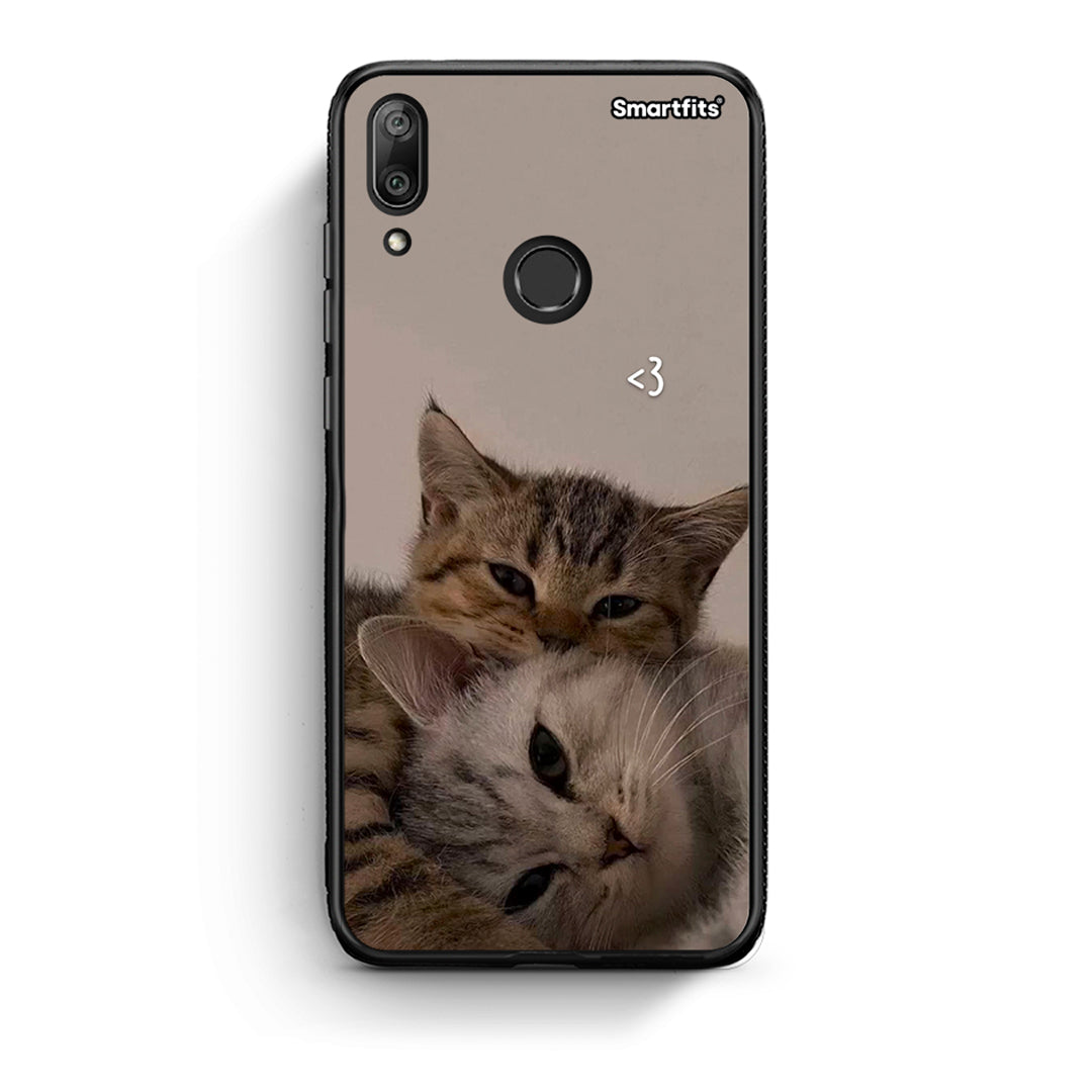 Huawei Y7 2019 Cats In Love Θήκη από τη Smartfits με σχέδιο στο πίσω μέρος και μαύρο περίβλημα | Smartphone case with colorful back and black bezels by Smartfits