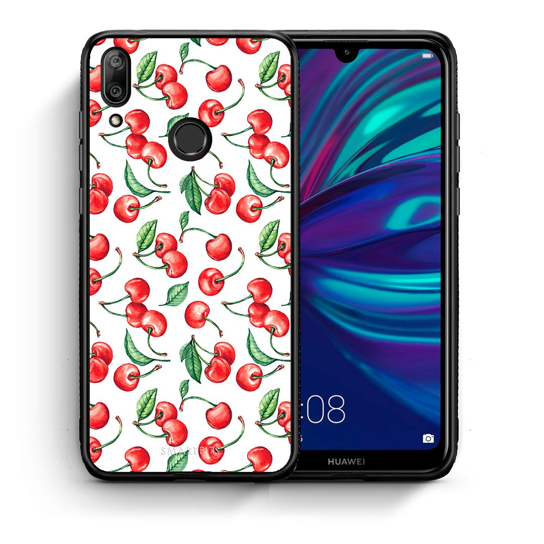 Θήκη Huawei Y7 2019 Cherry Summer από τη Smartfits με σχέδιο στο πίσω μέρος και μαύρο περίβλημα | Huawei Y7 2019 Cherry Summer case with colorful back and black bezels