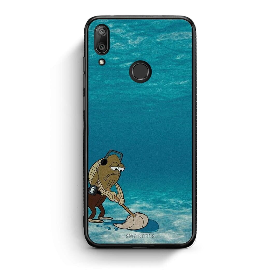 Huawei Y7 2019 Clean The Ocean Θήκη από τη Smartfits με σχέδιο στο πίσω μέρος και μαύρο περίβλημα | Smartphone case with colorful back and black bezels by Smartfits