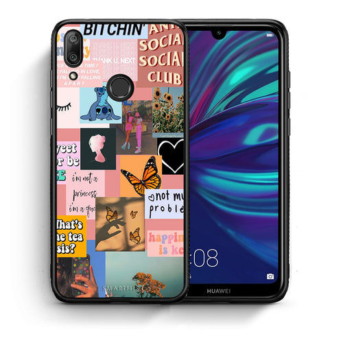 Θήκη Αγίου Βαλεντίνου Huawei Y7 2019 Collage Bitchin από τη Smartfits με σχέδιο στο πίσω μέρος και μαύρο περίβλημα | Huawei Y7 2019 Collage Bitchin case with colorful back and black bezels