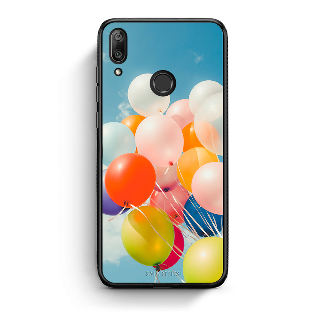 Huawei Y7 2019 Colorful Balloons θήκη από τη Smartfits με σχέδιο στο πίσω μέρος και μαύρο περίβλημα | Smartphone case with colorful back and black bezels by Smartfits