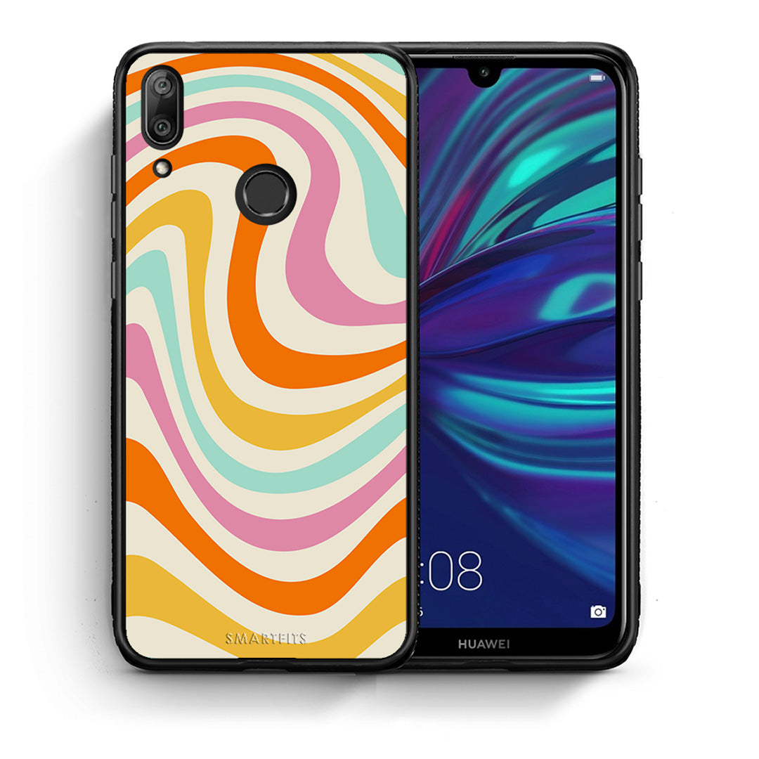 Θήκη Huawei Y7 2019 Colourful Waves από τη Smartfits με σχέδιο στο πίσω μέρος και μαύρο περίβλημα | Huawei Y7 2019 Colourful Waves case with colorful back and black bezels