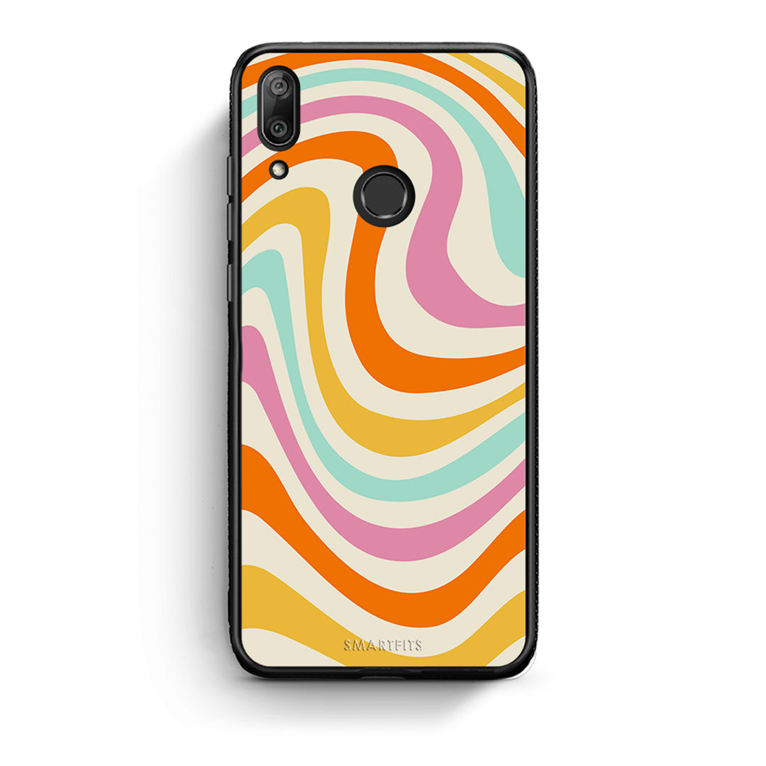 Huawei Y7 2019 Colourful Waves θήκη από τη Smartfits με σχέδιο στο πίσω μέρος και μαύρο περίβλημα | Smartphone case with colorful back and black bezels by Smartfits