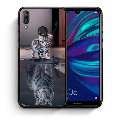 Θήκη Huawei Y7 2019 Tiger Cute από τη Smartfits με σχέδιο στο πίσω μέρος και μαύρο περίβλημα | Huawei Y7 2019 Tiger Cute case with colorful back and black bezels