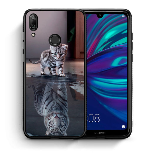 Θήκη Huawei Y7 2019 Tiger Cute από τη Smartfits με σχέδιο στο πίσω μέρος και μαύρο περίβλημα | Huawei Y7 2019 Tiger Cute case with colorful back and black bezels