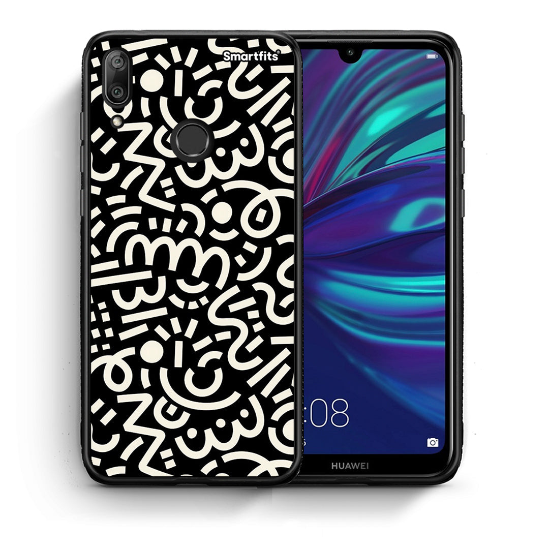 Θήκη Huawei Y7 2019 Doodle Art από τη Smartfits με σχέδιο στο πίσω μέρος και μαύρο περίβλημα | Huawei Y7 2019 Doodle Art case with colorful back and black bezels