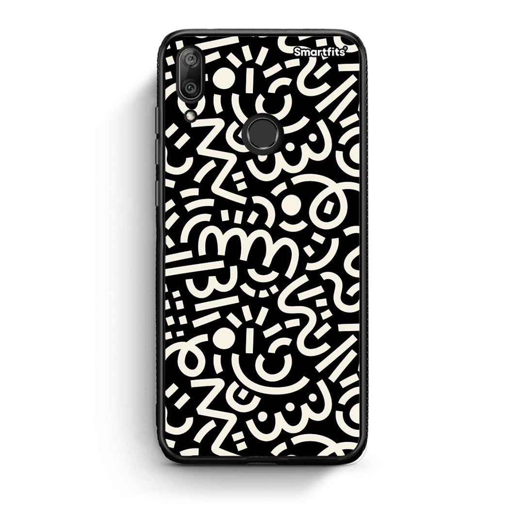 Huawei Y7 2019 Doodle Art Θήκη από τη Smartfits με σχέδιο στο πίσω μέρος και μαύρο περίβλημα | Smartphone case with colorful back and black bezels by Smartfits