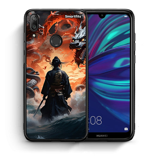 Θήκη Huawei Y7 2019 Dragons Fight από τη Smartfits με σχέδιο στο πίσω μέρος και μαύρο περίβλημα | Huawei Y7 2019 Dragons Fight case with colorful back and black bezels