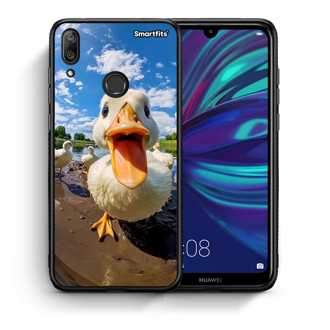 Θήκη Huawei Y7 2019 Duck Face από τη Smartfits με σχέδιο στο πίσω μέρος και μαύρο περίβλημα | Huawei Y7 2019 Duck Face case with colorful back and black bezels