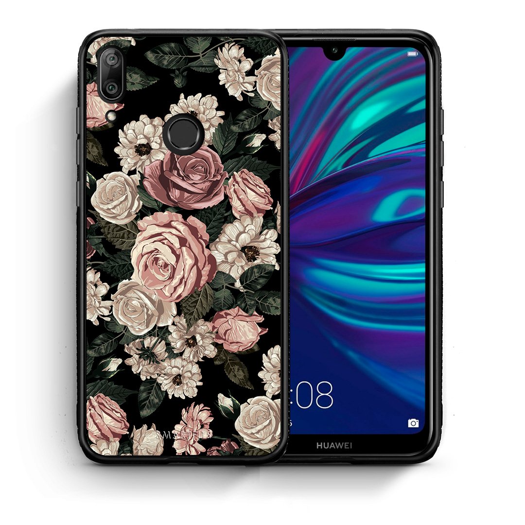 Θήκη Huawei Y7 2019 Wild Roses Flower από τη Smartfits με σχέδιο στο πίσω μέρος και μαύρο περίβλημα | Huawei Y7 2019 Wild Roses Flower case with colorful back and black bezels