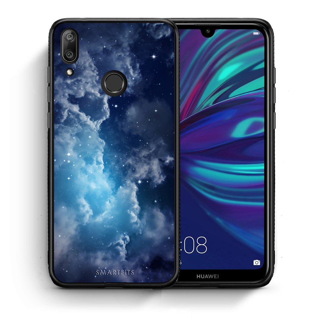 Θήκη Huawei Y7 2019 Blue Sky Galaxy από τη Smartfits με σχέδιο στο πίσω μέρος και μαύρο περίβλημα | Huawei Y7 2019 Blue Sky Galaxy case with colorful back and black bezels