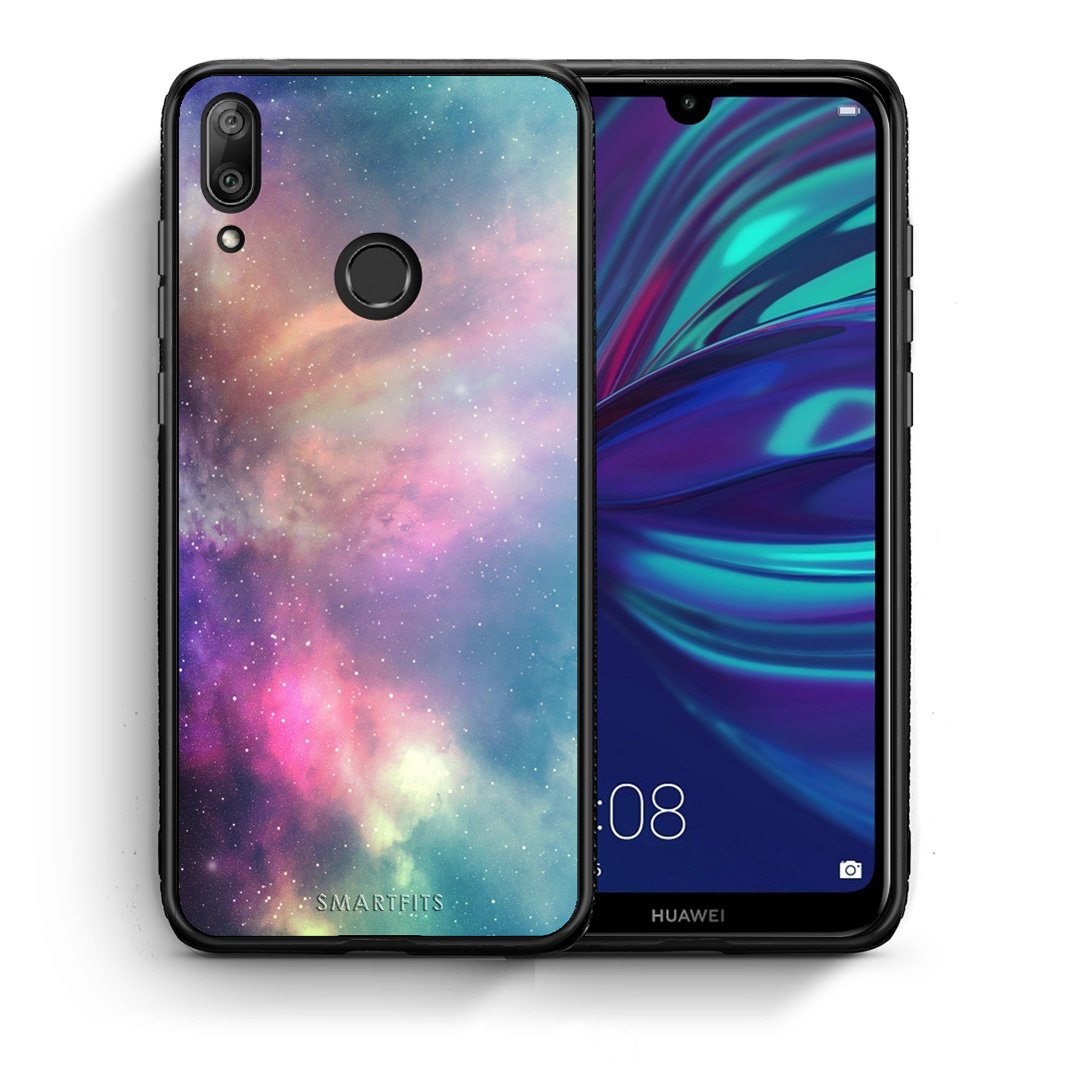 Θήκη Huawei Y7 2019 Rainbow Galaxy από τη Smartfits με σχέδιο στο πίσω μέρος και μαύρο περίβλημα | Huawei Y7 2019 Rainbow Galaxy case with colorful back and black bezels