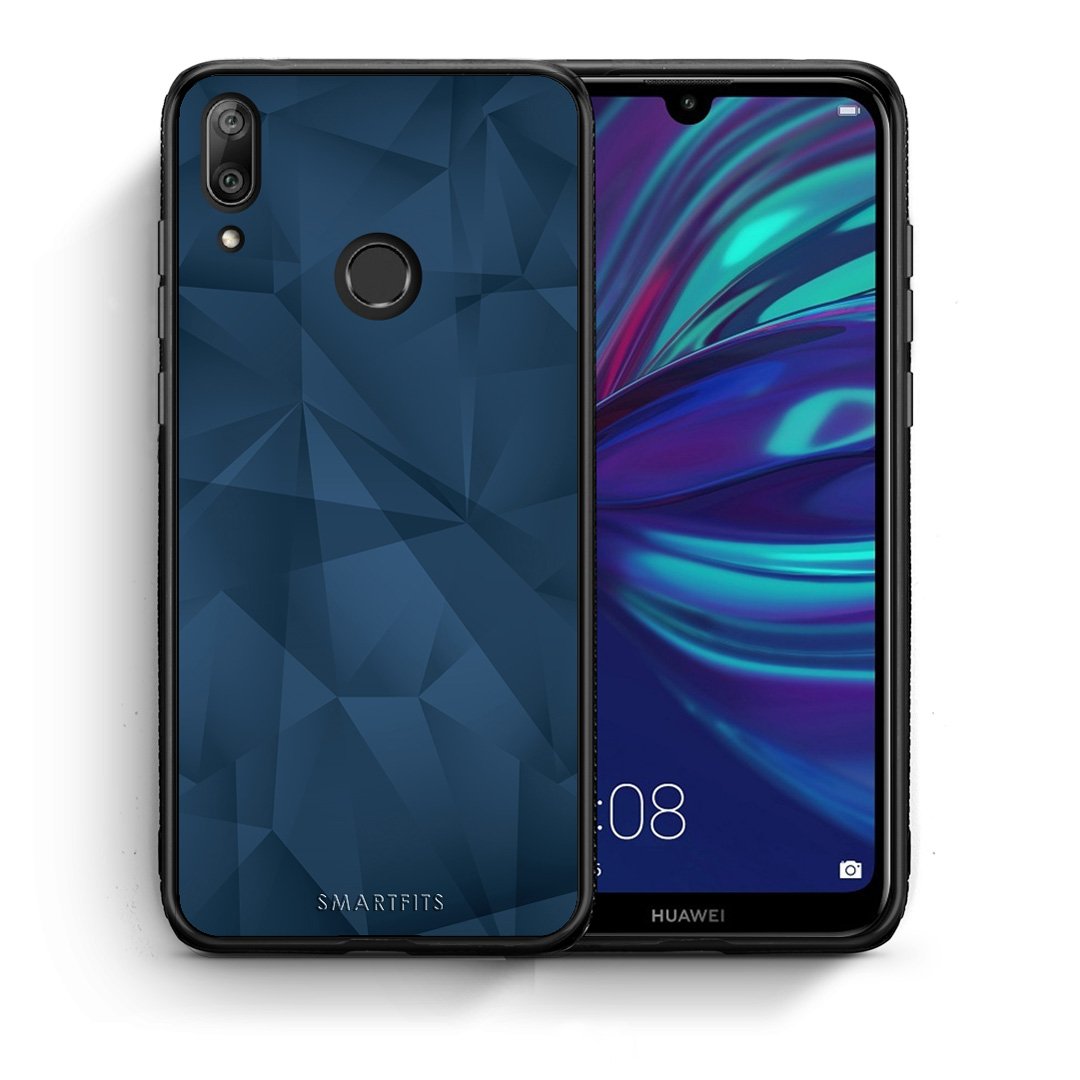 Θήκη Huawei Y7 2019 Blue Abstract Geometric από τη Smartfits με σχέδιο στο πίσω μέρος και μαύρο περίβλημα | Huawei Y7 2019 Blue Abstract Geometric case with colorful back and black bezels