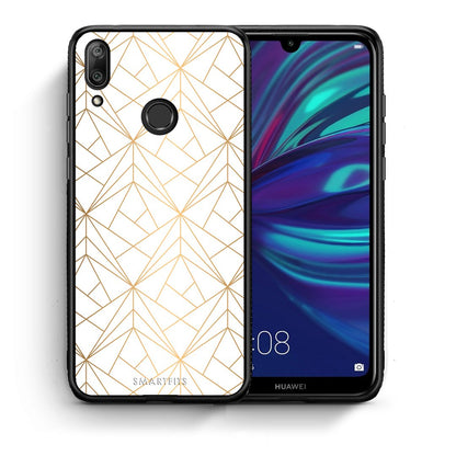 Θήκη Huawei Y7 2019 Luxury White Geometric από τη Smartfits με σχέδιο στο πίσω μέρος και μαύρο περίβλημα | Huawei Y7 2019 Luxury White Geometric case with colorful back and black bezels