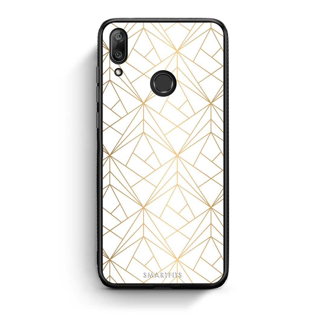 111 - Huawei Y7 2019 Luxury White Geometric case, cover, bumper