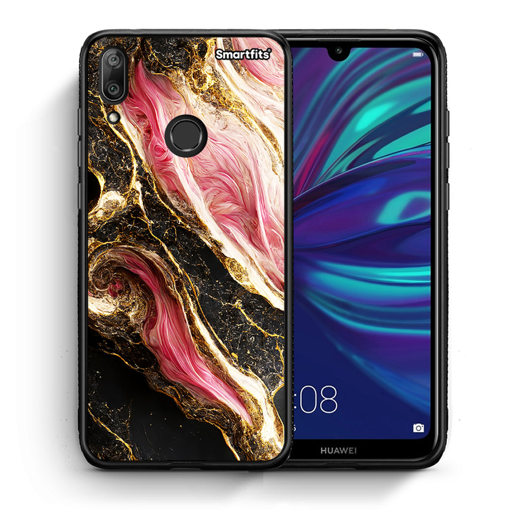 Θήκη Huawei Y7 2019 Glamorous Pink Marble από τη Smartfits με σχέδιο στο πίσω μέρος και μαύρο περίβλημα | Huawei Y7 2019 Glamorous Pink Marble case with colorful back and black bezels