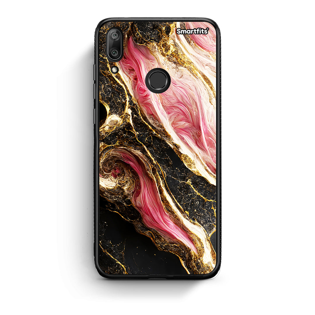 Huawei Y7 2019 Glamorous Pink Marble θήκη από τη Smartfits με σχέδιο στο πίσω μέρος και μαύρο περίβλημα | Smartphone case with colorful back and black bezels by Smartfits