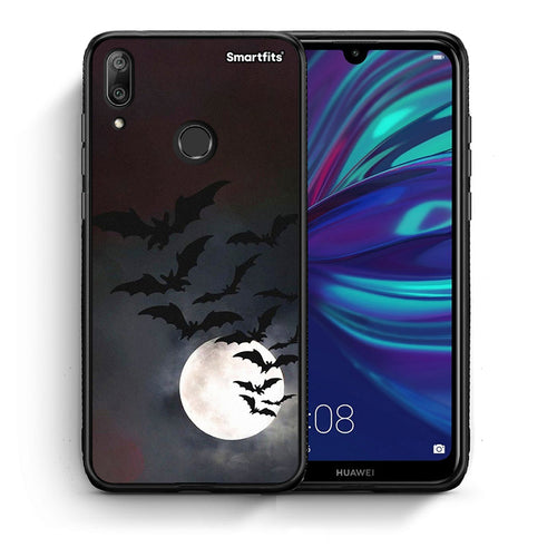 Θήκη Huawei Y7 2019 Halloween Bat Night από τη Smartfits με σχέδιο στο πίσω μέρος και μαύρο περίβλημα | Huawei Y7 2019 Halloween Bat Night case with colorful back and black bezels