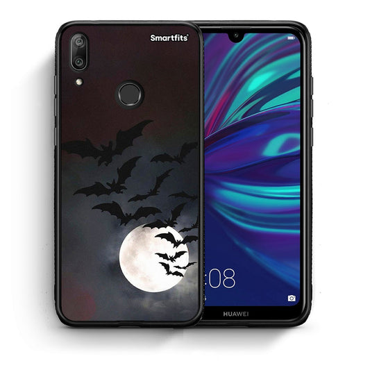 Θήκη Huawei Y7 2019 Halloween Bat Night από τη Smartfits με σχέδιο στο πίσω μέρος και μαύρο περίβλημα | Huawei Y7 2019 Halloween Bat Night case with colorful back and black bezels