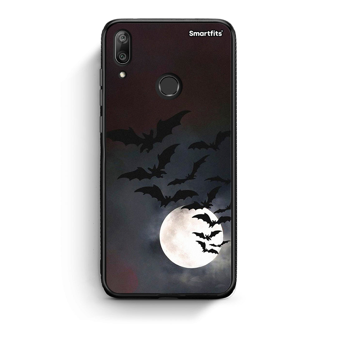 Huawei Y7 2019 Halloween Bat Night Θήκη από τη Smartfits με σχέδιο στο πίσω μέρος και μαύρο περίβλημα | Smartphone case with colorful back and black bezels by Smartfits