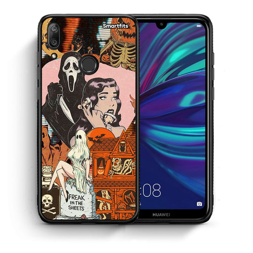 Θήκη Huawei Y7 2019 Halloween Collage από τη Smartfits με σχέδιο στο πίσω μέρος και μαύρο περίβλημα | Huawei Y7 2019 Halloween Collage case with colorful back and black bezels