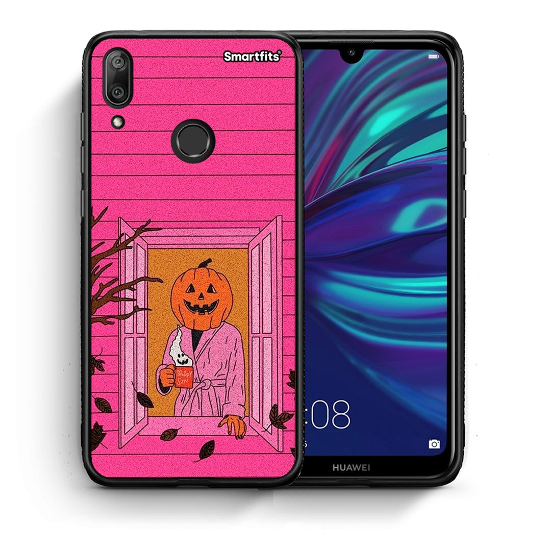 Θήκη Huawei Y7 2019 Halloween Pumpkin Lady από τη Smartfits με σχέδιο στο πίσω μέρος και μαύρο περίβλημα | Huawei Y7 2019 Halloween Pumpkin Lady case with colorful back and black bezels