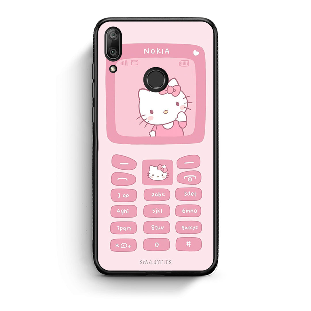 Huawei Y7 2019 Hello Kitten Θήκη Αγίου Βαλεντίνου από τη Smartfits με σχέδιο στο πίσω μέρος και μαύρο περίβλημα | Smartphone case with colorful back and black bezels by Smartfits