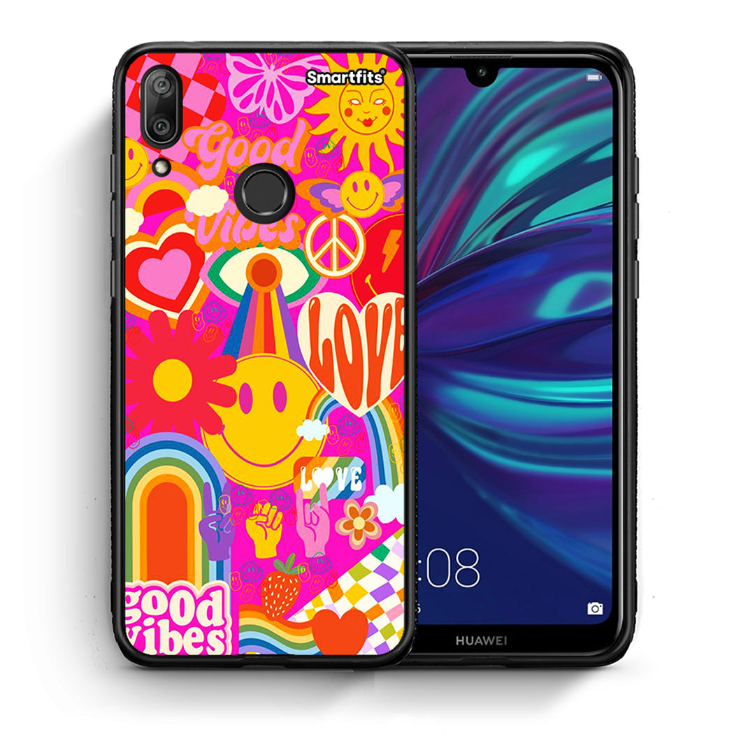 Θήκη Huawei Y7 2019 Hippie Love από τη Smartfits με σχέδιο στο πίσω μέρος και μαύρο περίβλημα | Huawei Y7 2019 Hippie Love case with colorful back and black bezels