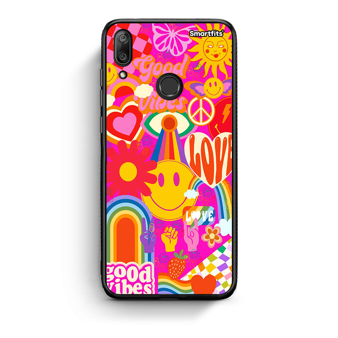 Huawei Y7 2019 Hippie Love θήκη από τη Smartfits με σχέδιο στο πίσω μέρος και μαύρο περίβλημα | Smartphone case with colorful back and black bezels by Smartfits
