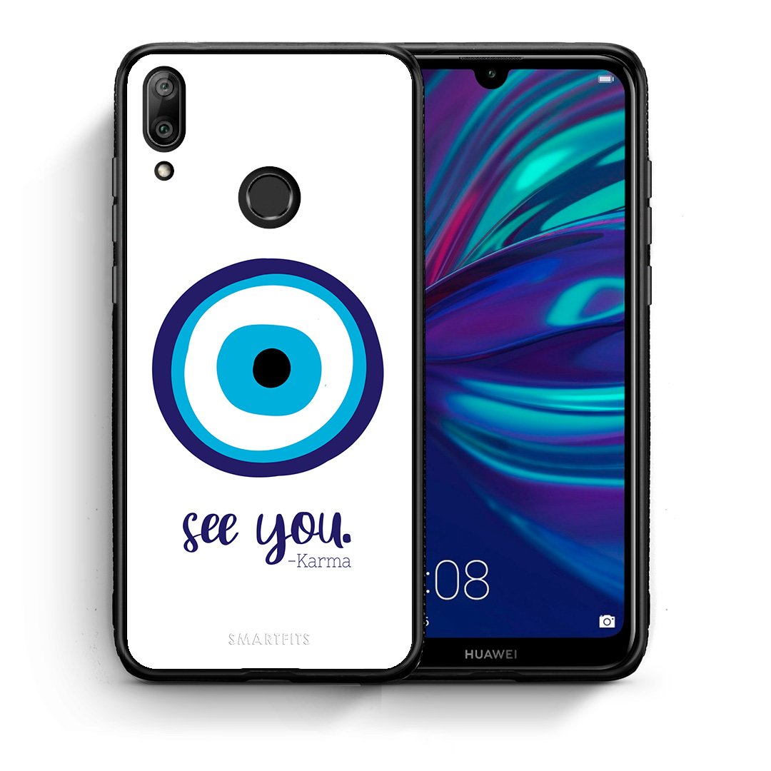 Θήκη Huawei Y7 2019 Karma Says από τη Smartfits με σχέδιο στο πίσω μέρος και μαύρο περίβλημα | Huawei Y7 2019 Karma Says case with colorful back and black bezels