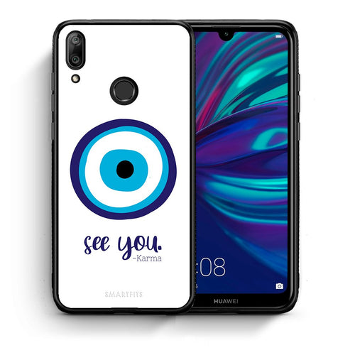 Θήκη Huawei Y7 2019 Karma Says από τη Smartfits με σχέδιο στο πίσω μέρος και μαύρο περίβλημα | Huawei Y7 2019 Karma Says case with colorful back and black bezels