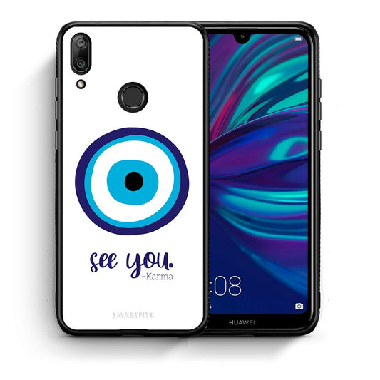 Θήκη Huawei Y7 2019 Karma Says από τη Smartfits με σχέδιο στο πίσω μέρος και μαύρο περίβλημα | Huawei Y7 2019 Karma Says case with colorful back and black bezels