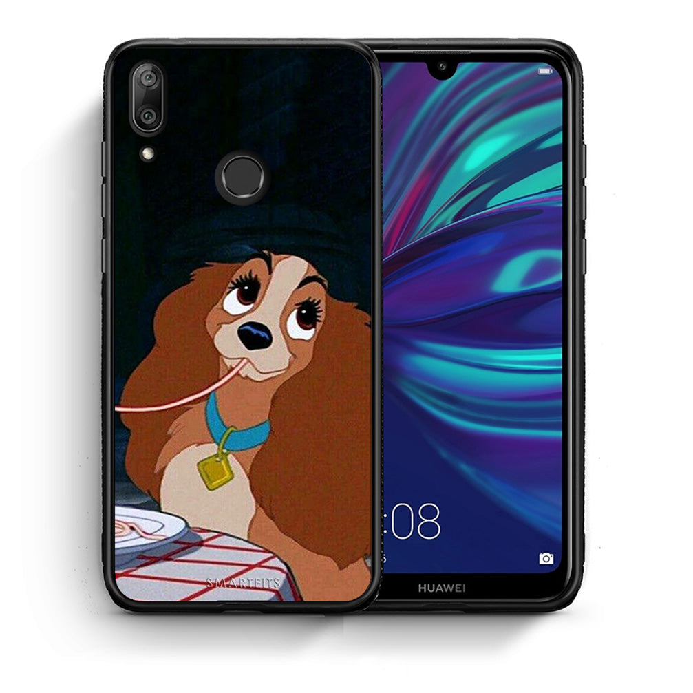 Θήκη Αγίου Βαλεντίνου Huawei Y7 2019 Lady And Tramp 2 από τη Smartfits με σχέδιο στο πίσω μέρος και μαύρο περίβλημα | Huawei Y7 2019 Lady And Tramp 2 case with colorful back and black bezels