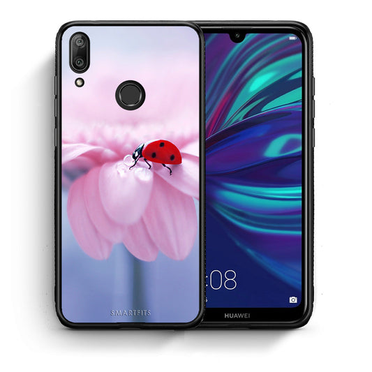 Θήκη Huawei Y7 2019 Ladybug Flower από τη Smartfits με σχέδιο στο πίσω μέρος και μαύρο περίβλημα | Huawei Y7 2019 Ladybug Flower case with colorful back and black bezels